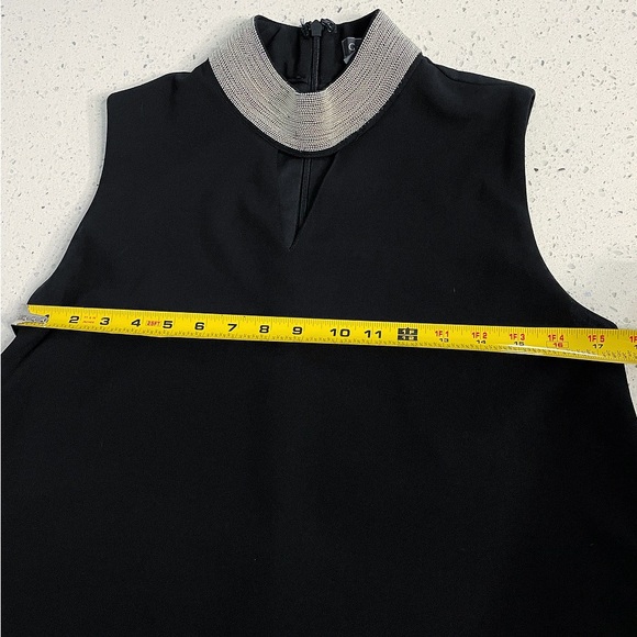 Gracia Black Sleeveless Dress Small Silver Embellished Collar Lined A-Line - Picture 7 of 8